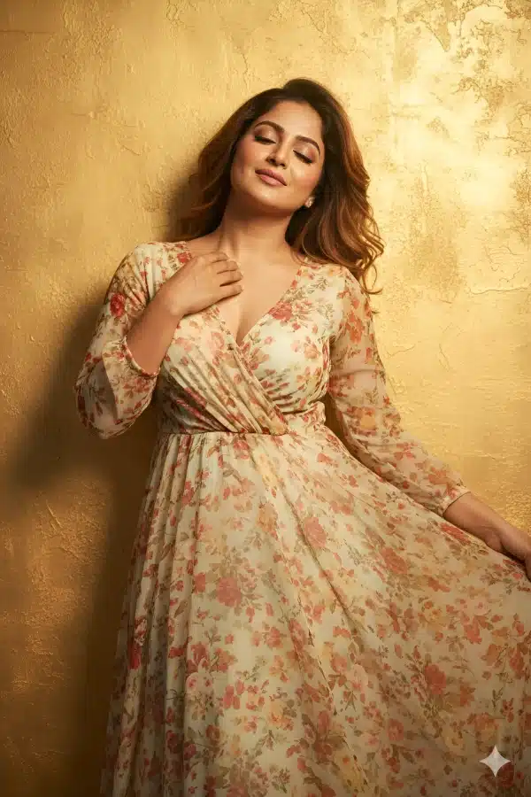 Sun-Kissed Serenity in Flowing Floral Outfit