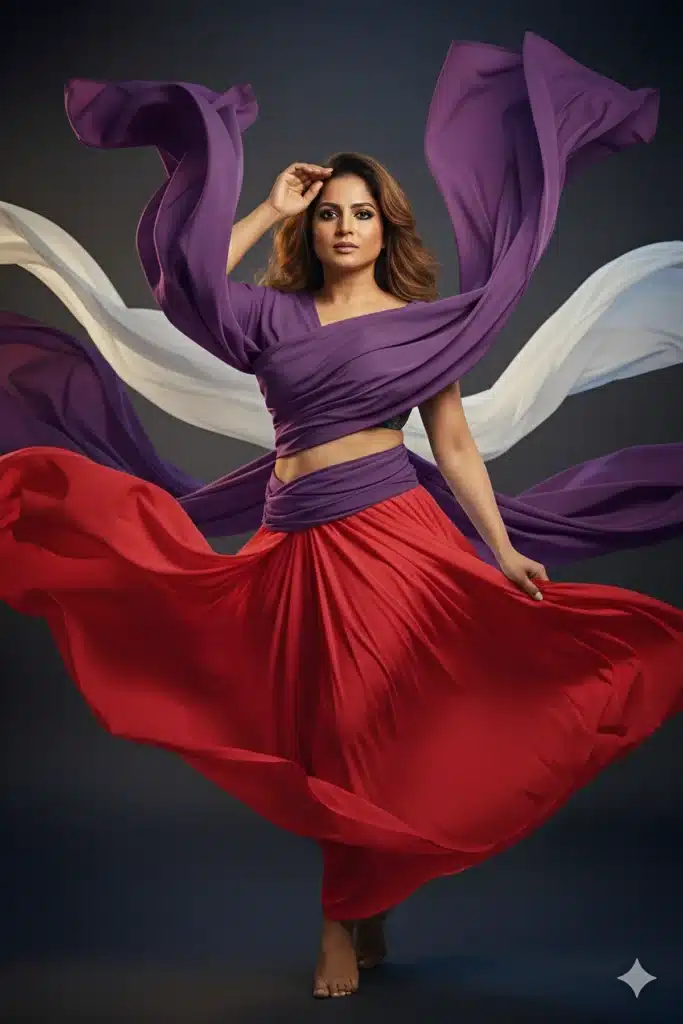 Floating Fabrics Fashion Portrait with Dramatic Flow