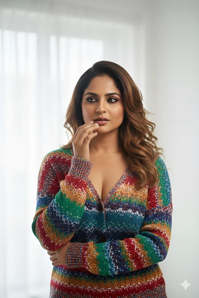 Radiant Beauty in Colourful Sweater Editorial Shot
