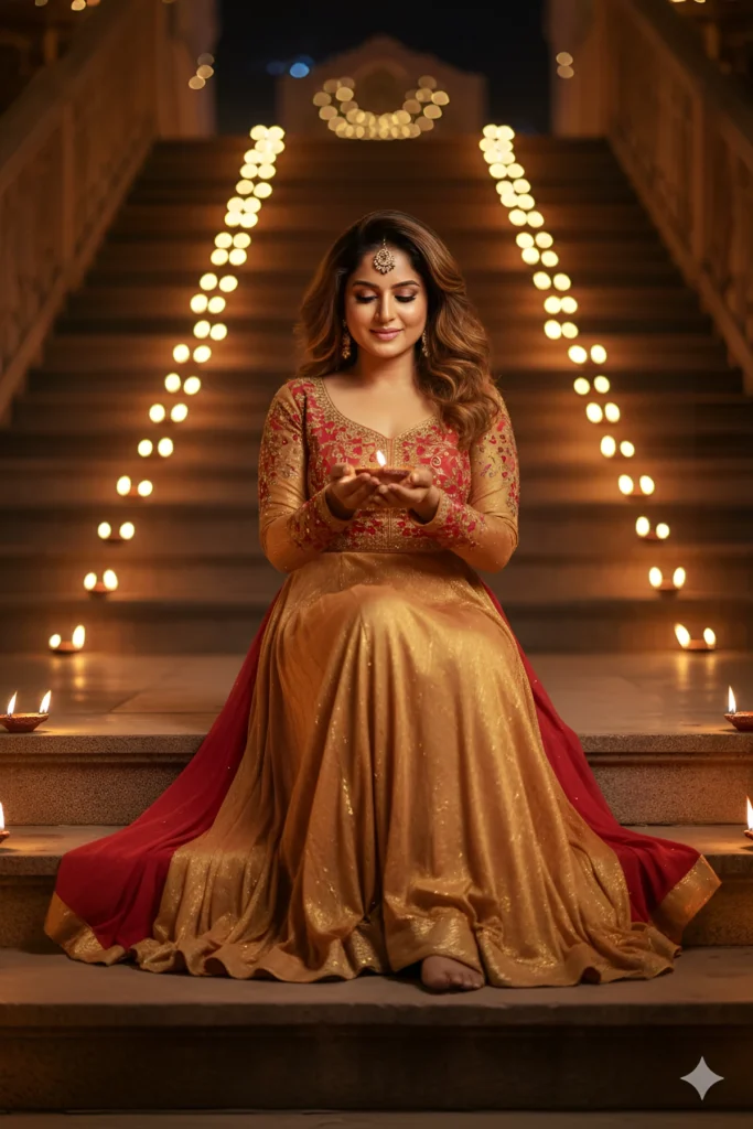 Serene Diwali Celebration with Luminous Diyas