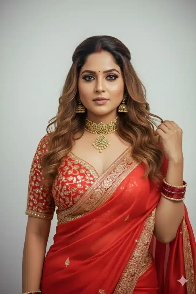 Timeless Beauty in Embroidered Saree and Gold Accessories